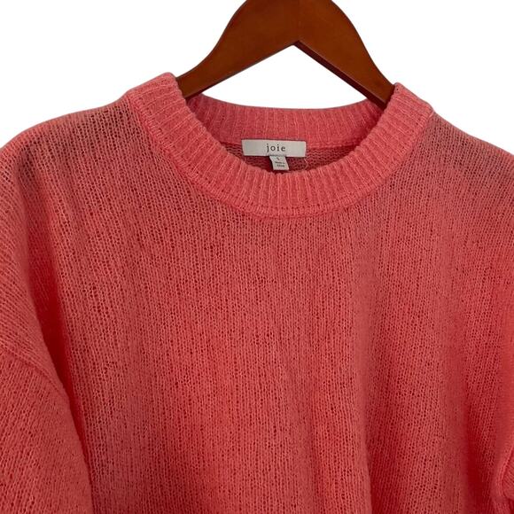 Joie Coral/Pink Wool Blend Long Sleeve Crew Neck Sweater with Button/Cuff S - Picture 2 of 12